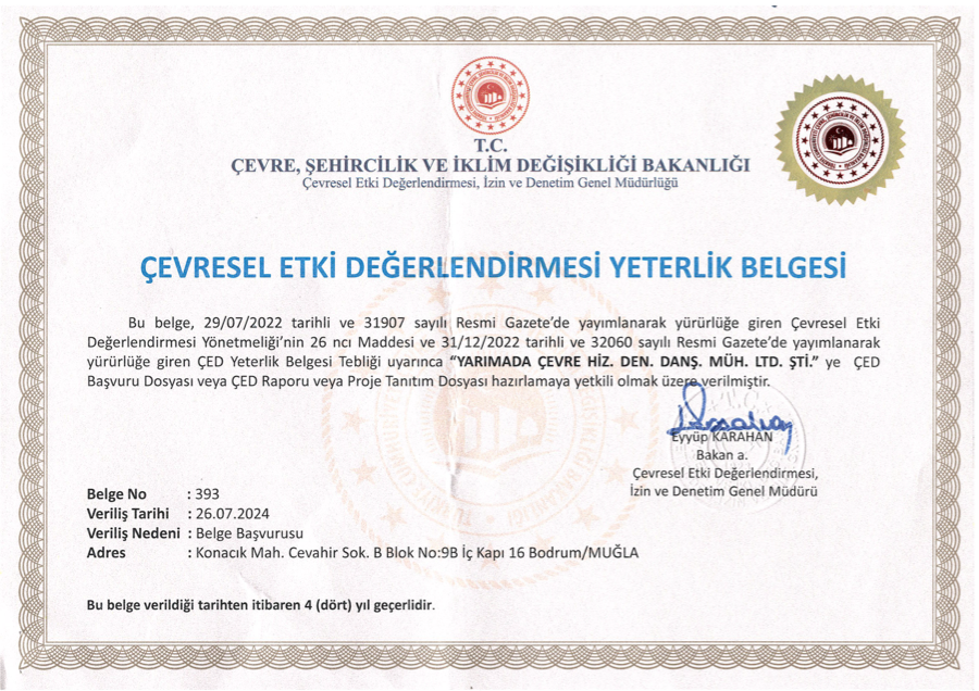 Çevresel Etki Değerlendirmesi Yeterlilik Belgesi