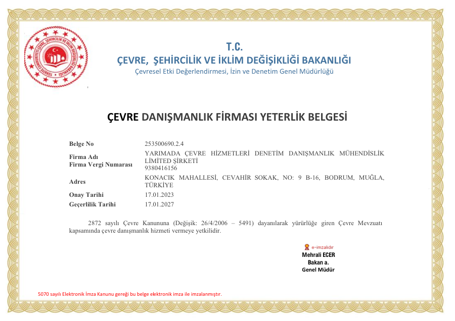 Çevre Danışmanlık Firması Yeterlilik Belgesi